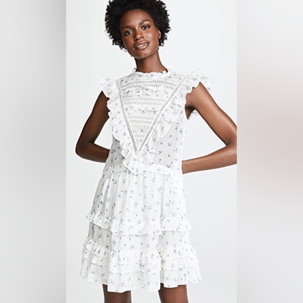 Rebecca Taylor Silk-Cotton Floral Ruffle Mini Dress Size 6